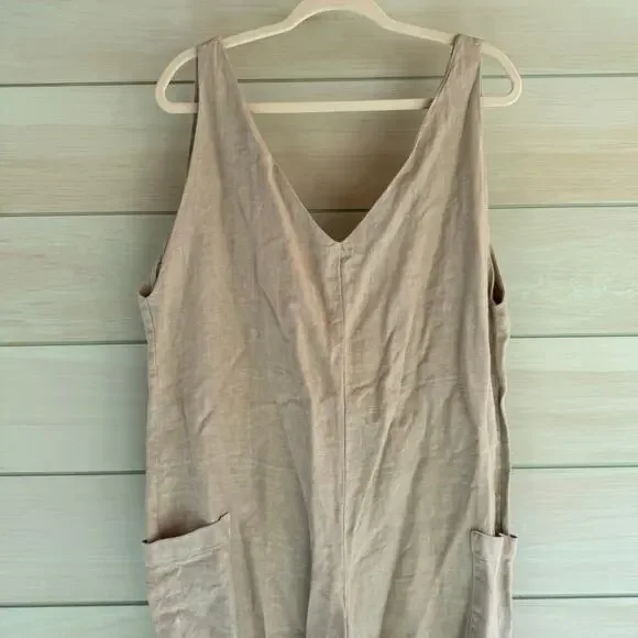 Sol Sister Linen Cream V-Neck Jumpsuit - Picture 5 of 10